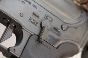 Photo of a standard AR 15 safety selector