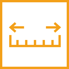 Black and orange icon featuring two overlapping rulers, symbolizing measurement or design tools.