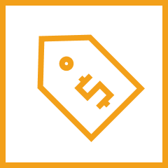 Yellow and black icon featuring a price tag, symbolizing discounts or sales.